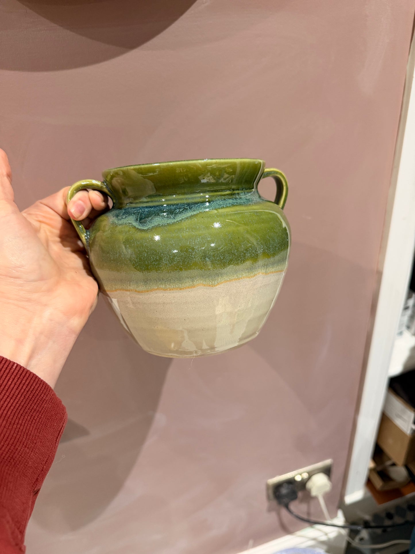 (09) Large handled vases various colours (Tiny Pottery Shop local customers only - sorry!)